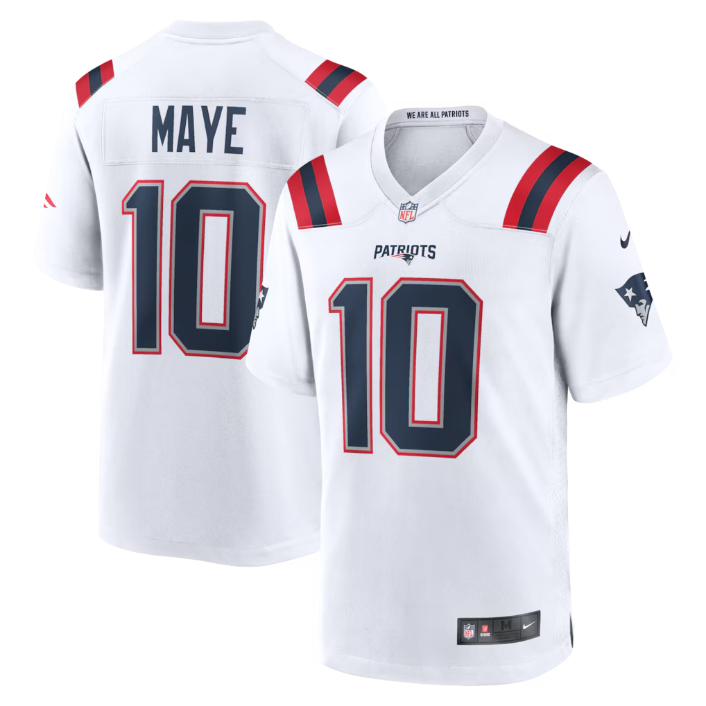 New England Patriots Drake Maye White Road Game Jersey | Lightweight Fan Gear