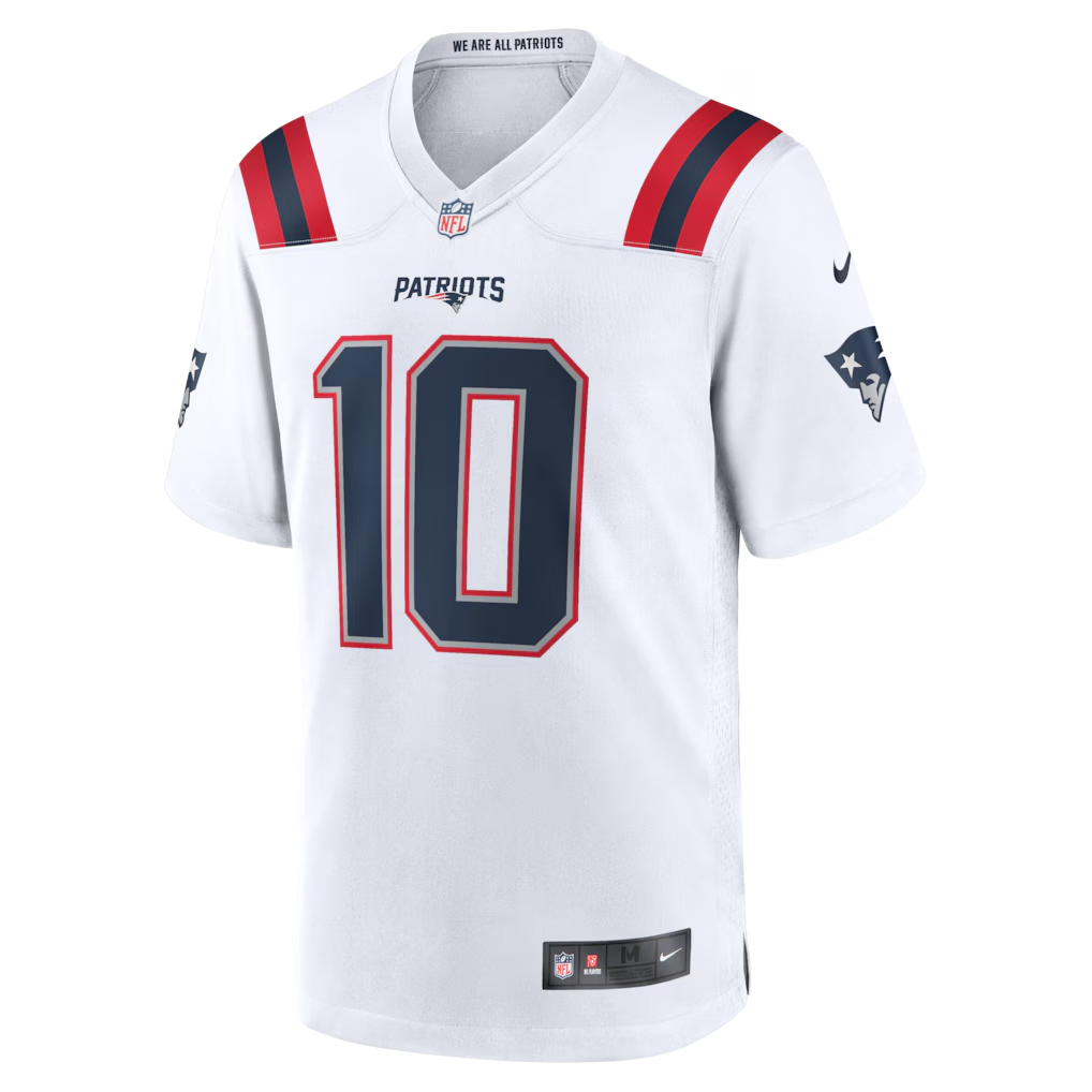 New England Patriots Drake Maye White Road Game Jersey | Lightweight Fan Gear