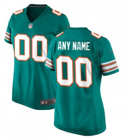 Miami Dolphins Women's Alternate Custom Game Jersey - Aqua