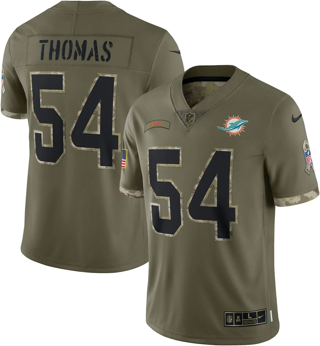 Zach Thomas Miami Dolphins 2022 Salute To Service Retired Player Limited Jersey - Olive