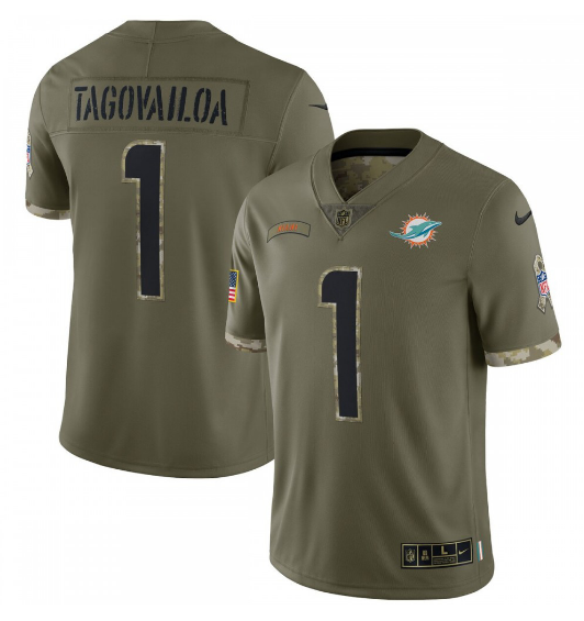 Tua Tagovailoa Miami Dolphins 2022 Salute To Service Limited Jersey - Olive
