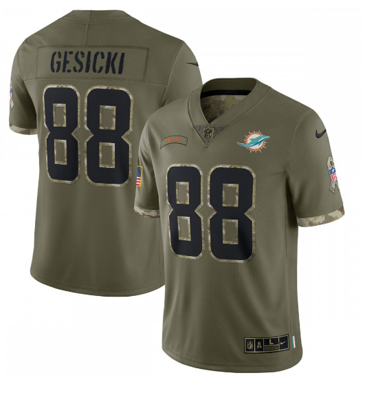 Mike Gesicki Miami Dolphins 2022 Salute To Service Limited Jersey - Olive