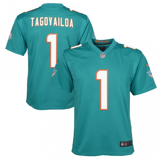 Tua Tagovailoa Miami Dolphins Youth Game Jersey - Aqua