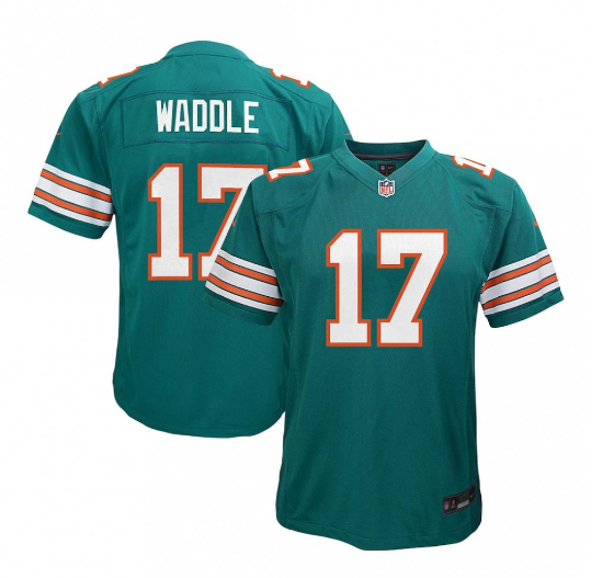 Jaylen Waddle Miami Dolphins Youth Game Jersey - Aqua