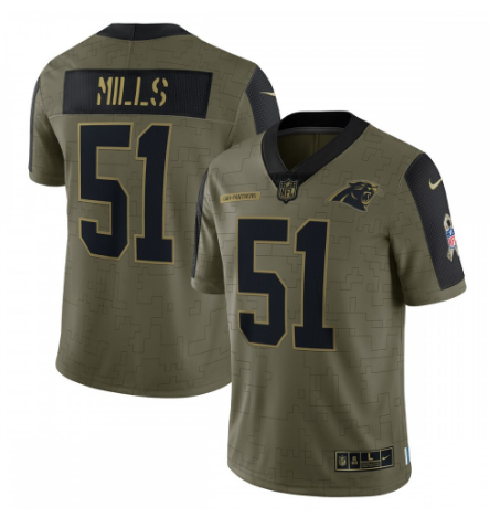Sam Mills Carolina Panthers 2021 Salute To Service Retired Player Limited Jersey - Olive