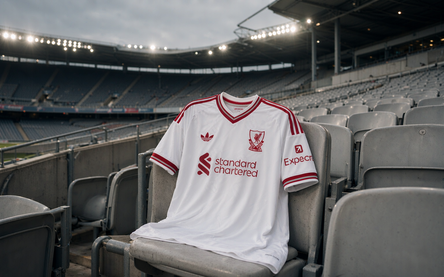 Deserted football stand with a shirt draped over an empty seat