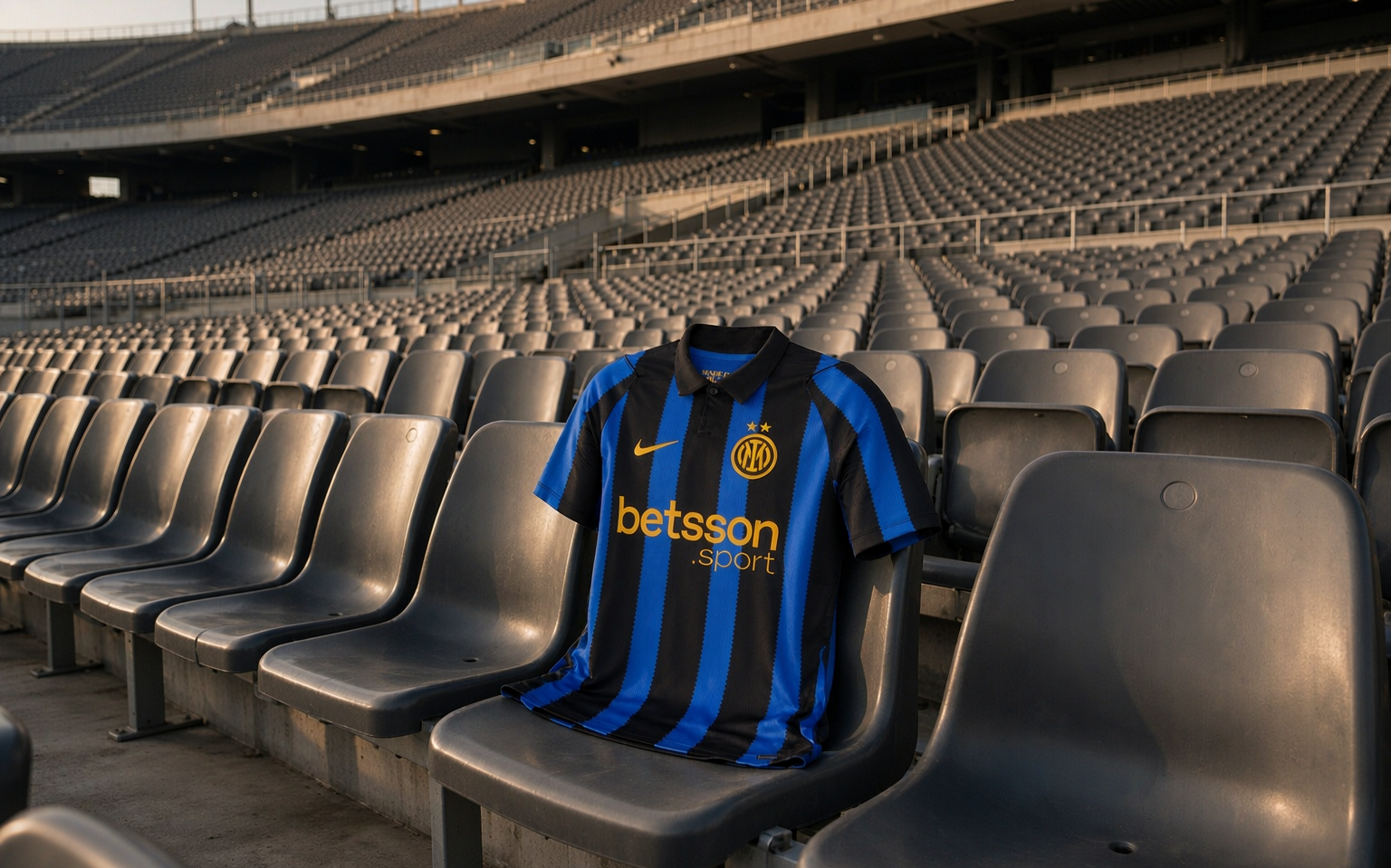 Empty football stadium stand with a shirt resting on a seat