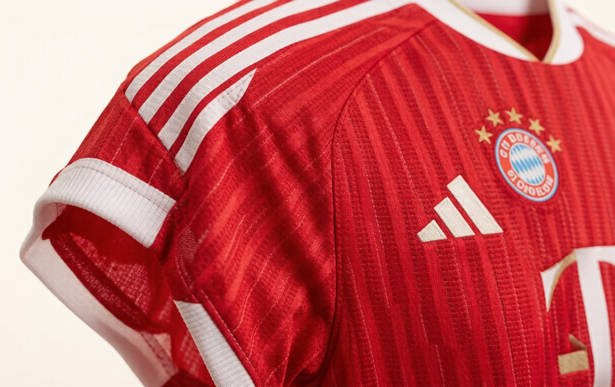 Close-up of football shirt fabric showing knit weave and collar detail