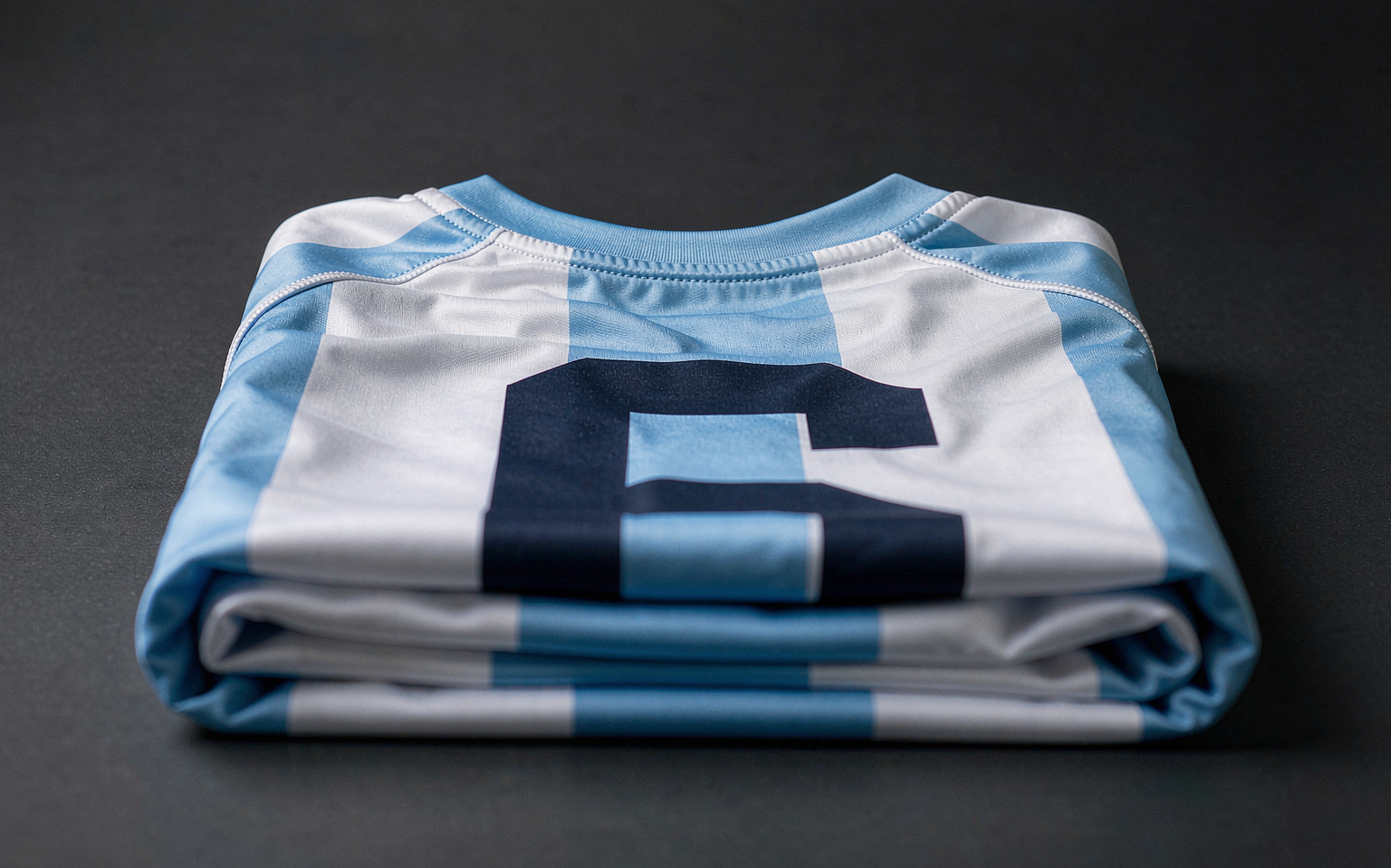 Close-up of sky blue and white striped Argentina jersey fabric