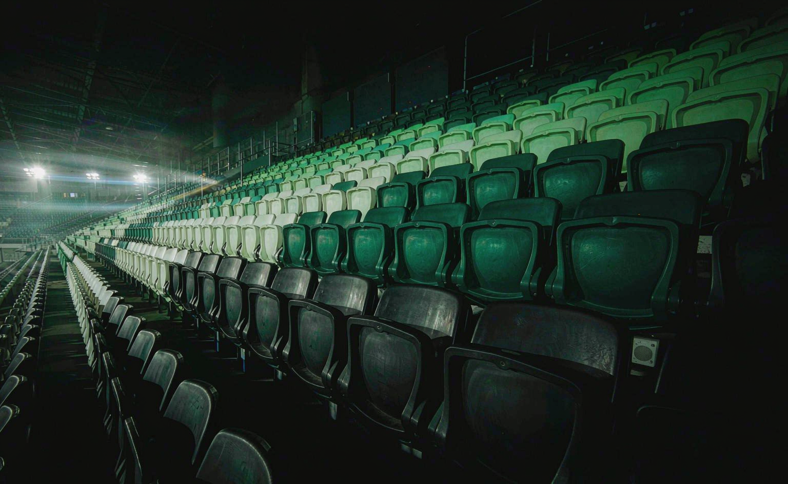 Floodlit stadium stand on a Friday night in Seville