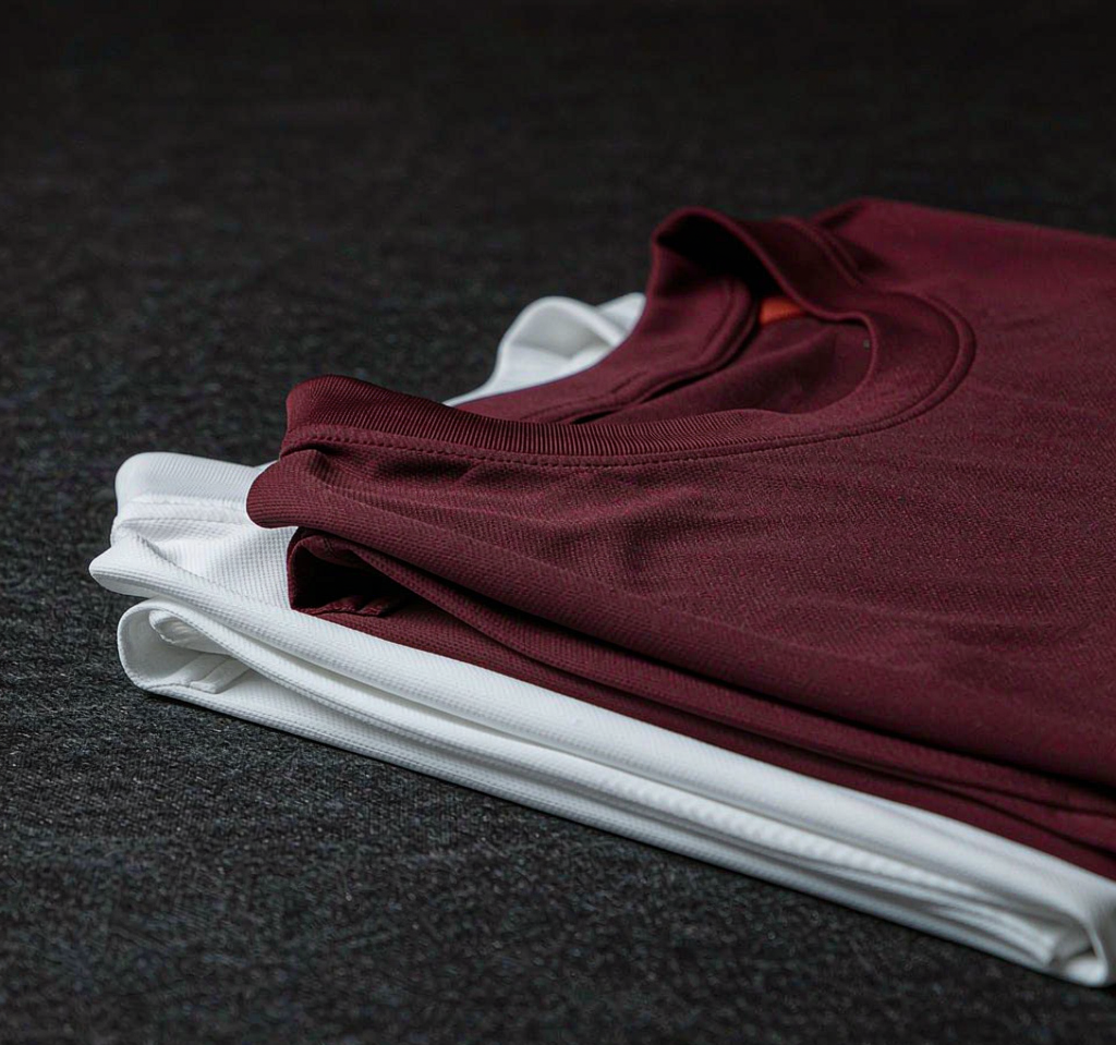 Close-up of red and white jersey fabric