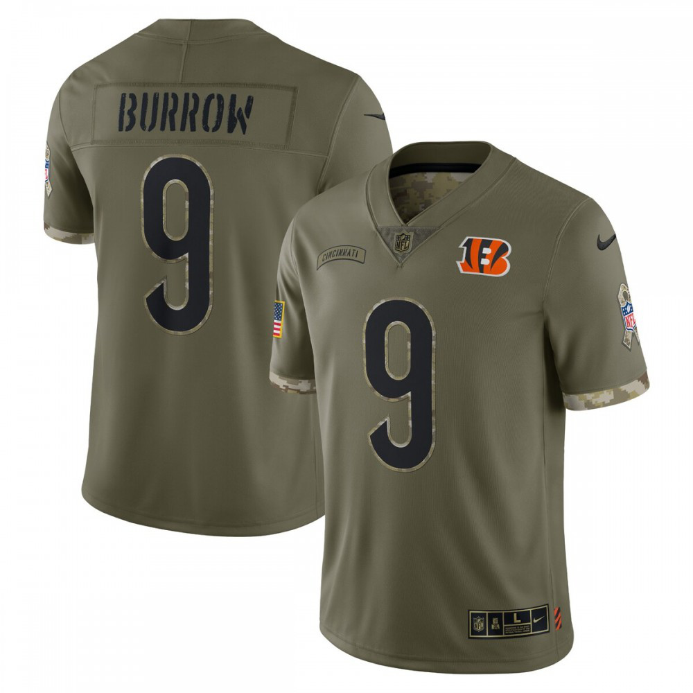 Joe Burrow Cincinnati Bengals 2022 Salute To Service Limited Jersey - Olive