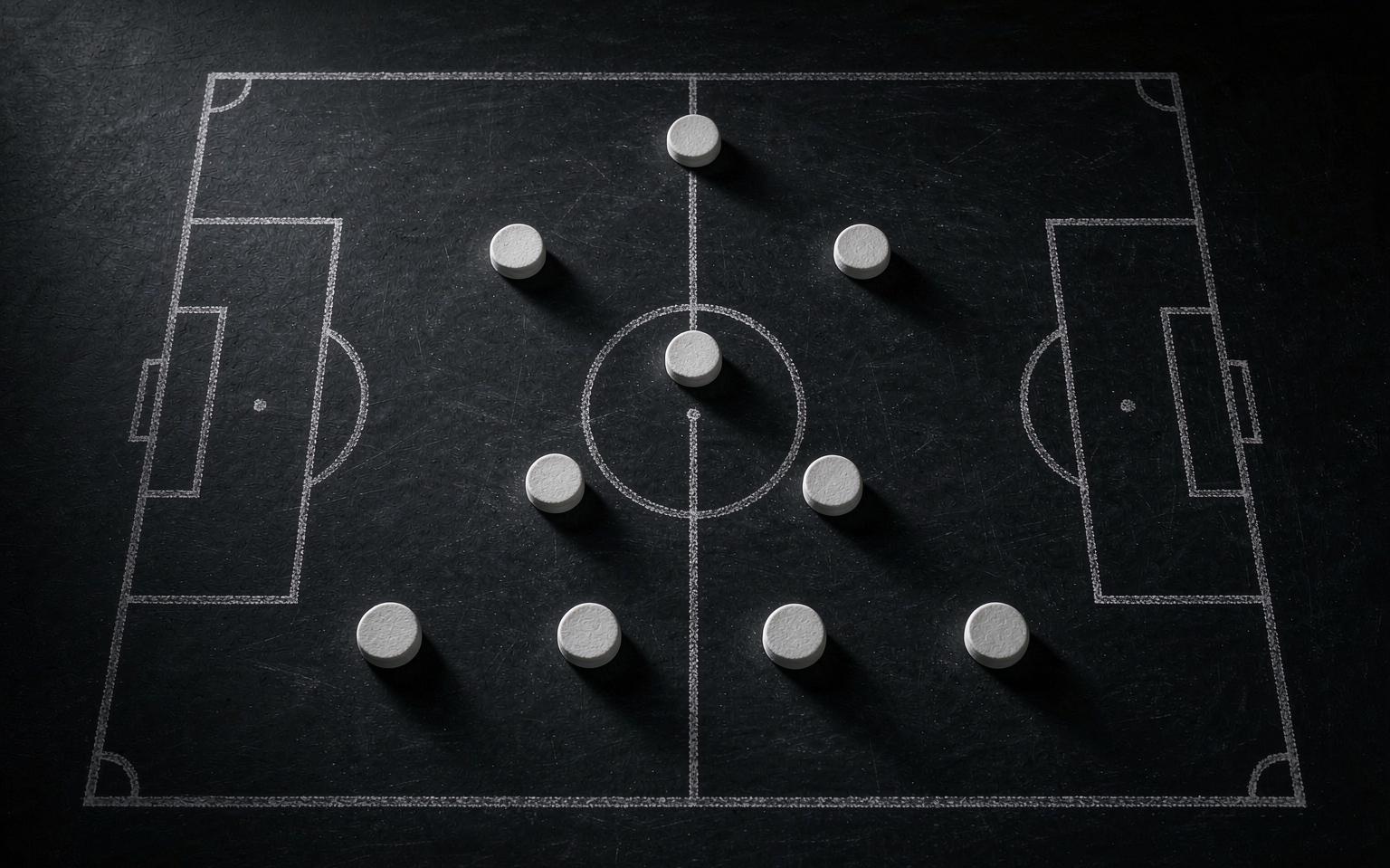 Overhead tactical view of a formation on a dark slate board