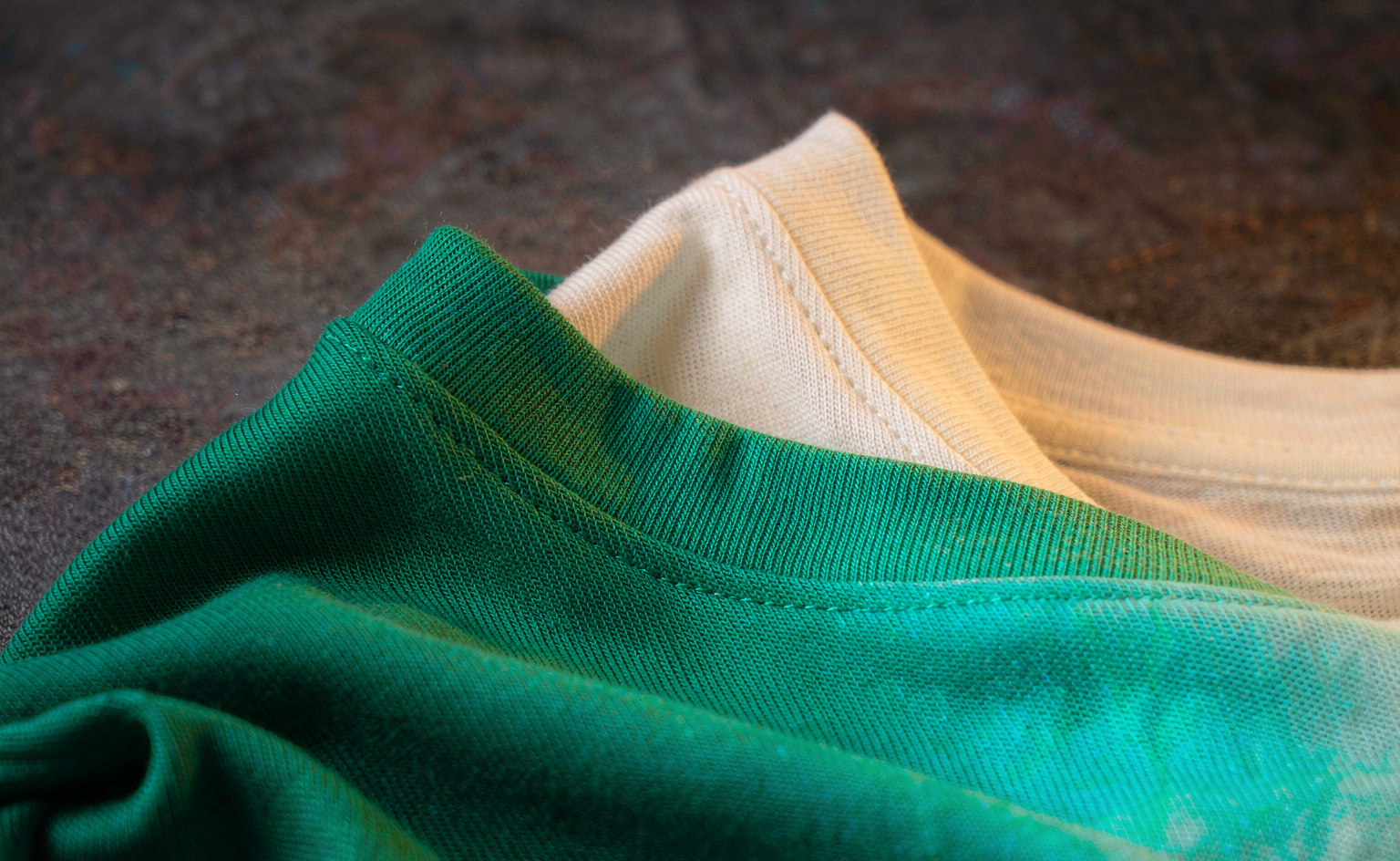 Close-up of green striped and ivory jersey fabric