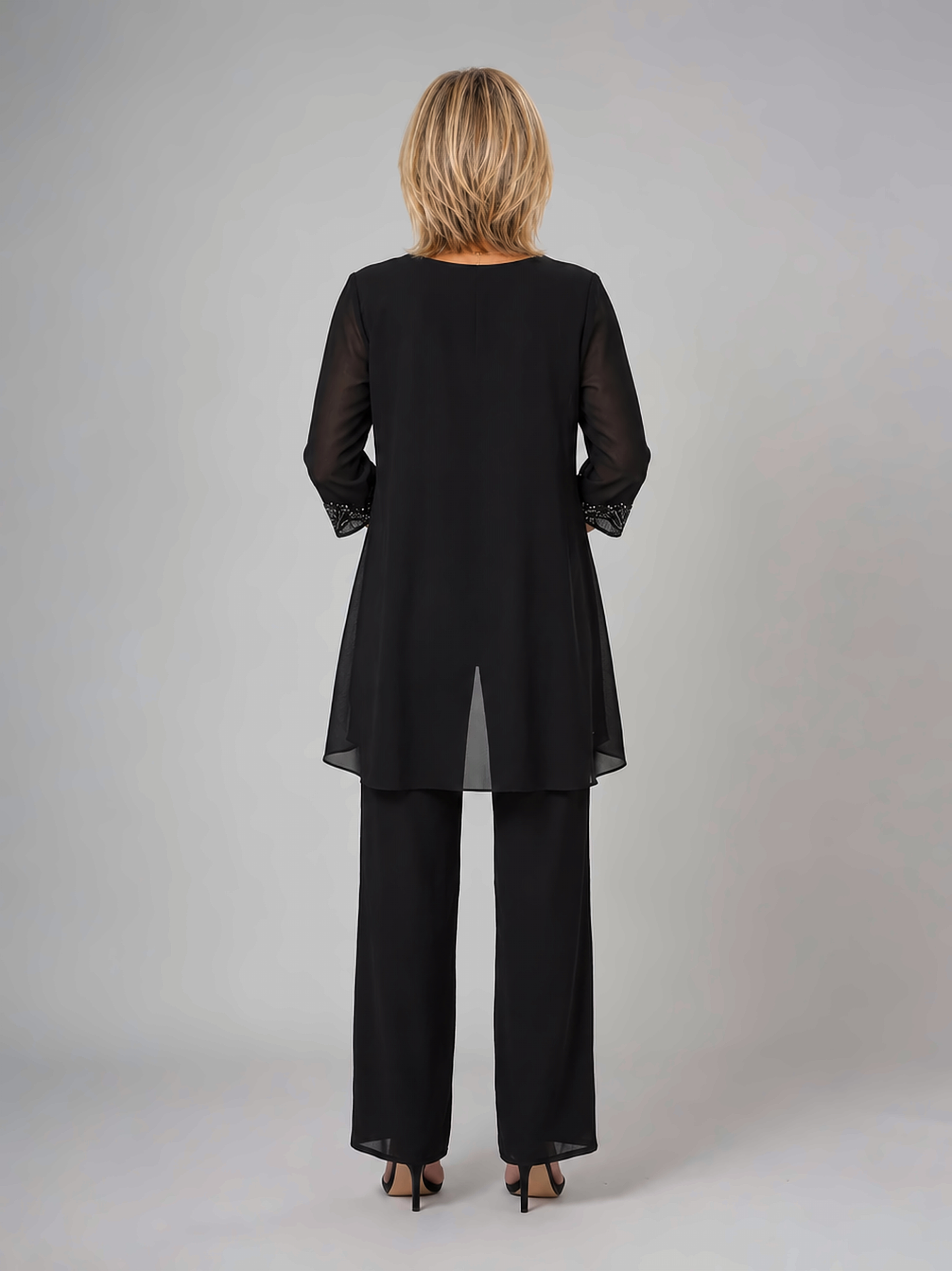 Elegant Lace Detail Three-Piece Pants Set with Draped Cardigan