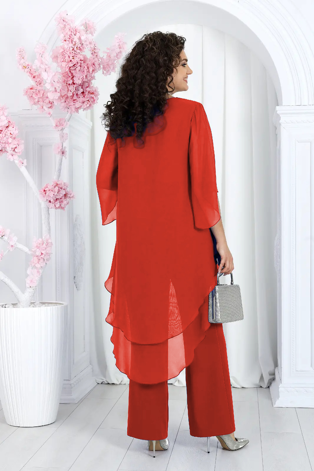 Elegant Layered Chiffon High-Low Top and Pants Set (Buy 2 Free Shipping)