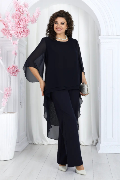 Elegant Layered Chiffon High-Low Top and Pants Set (Buy 2 Free Shipping)