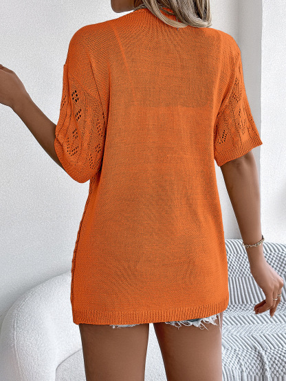 Breezy Openwork Longline Short Sleeve Knit Cardigan