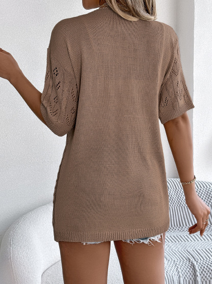 Breezy Openwork Longline Short Sleeve Knit Cardigan