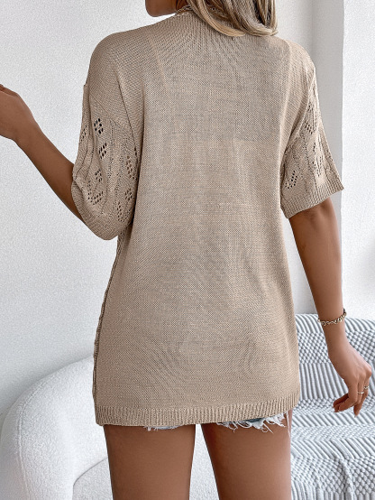 Breezy Openwork Longline Short Sleeve Knit Cardigan