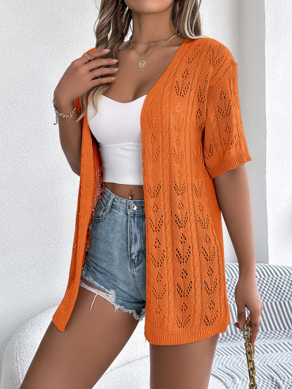 Breezy Openwork Longline Short Sleeve Knit Cardigan
