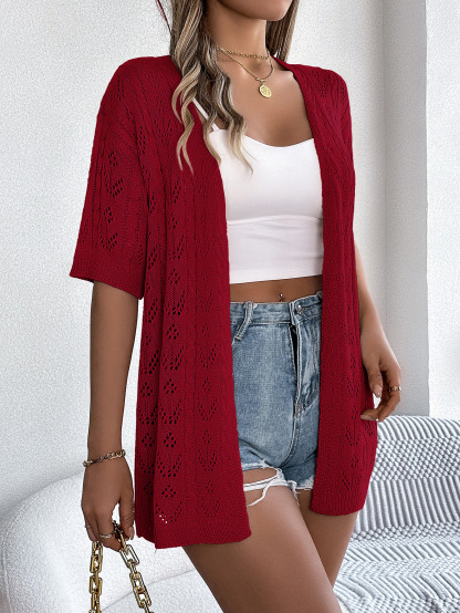 Breezy Openwork Longline Short Sleeve Knit Cardigan