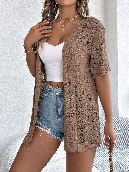 Breezy Openwork Longline Short Sleeve Knit Cardigan
