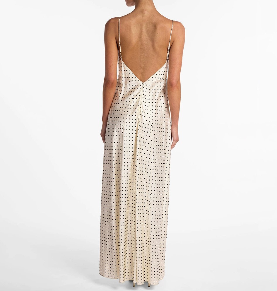 Vintage Polo-dot V-neck Thin Strap Twist Slim-fit Long Dress