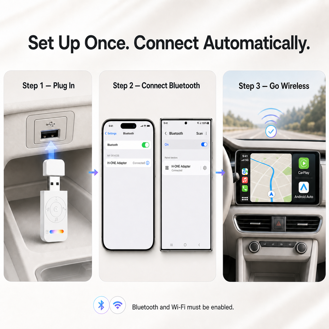 H-ONE 2026 Updates 2-in-1 Wireless CarPlay & Android Auto Adapter