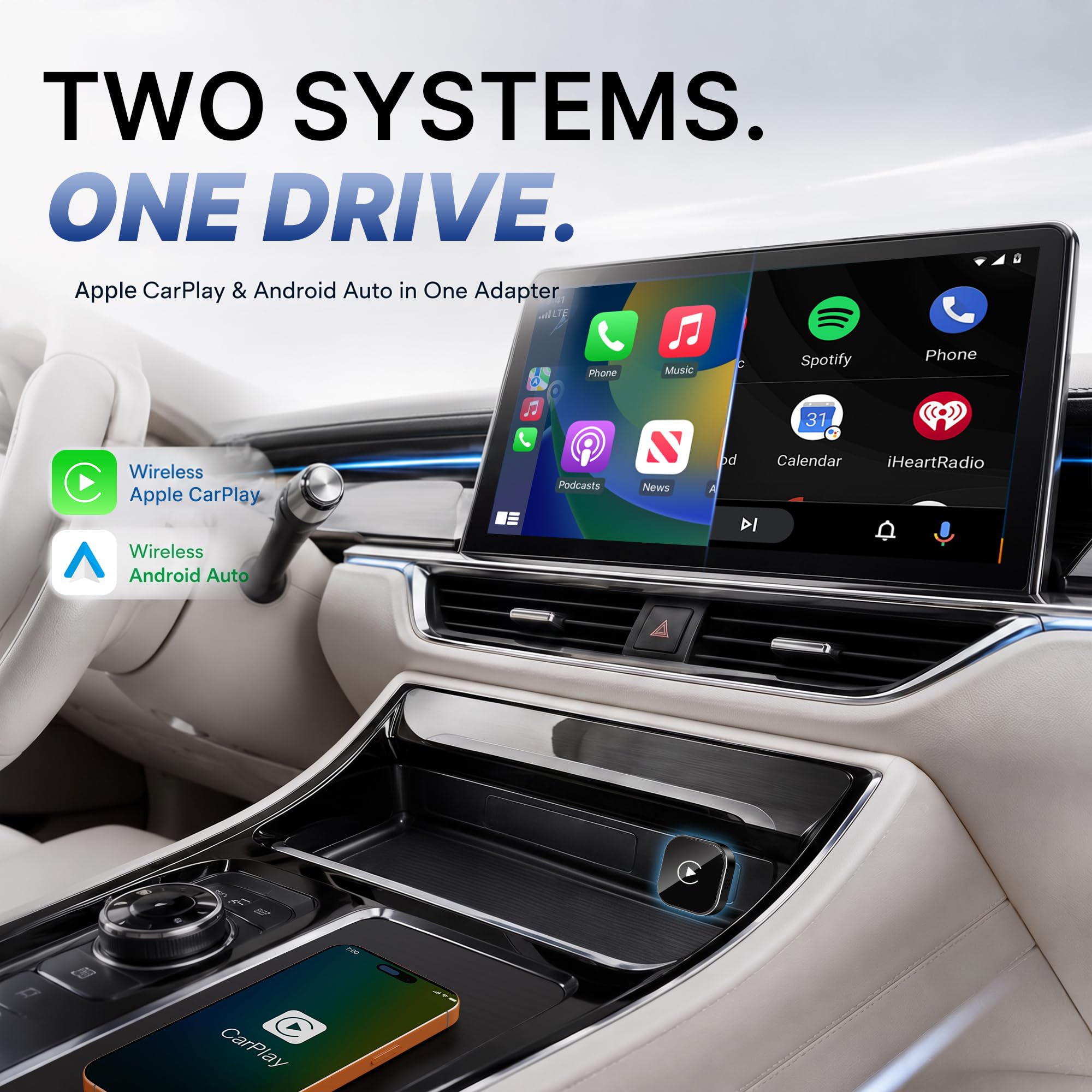 2-in1 Wireless CarPlay Adapter for Apple CarPlay & Android Auto