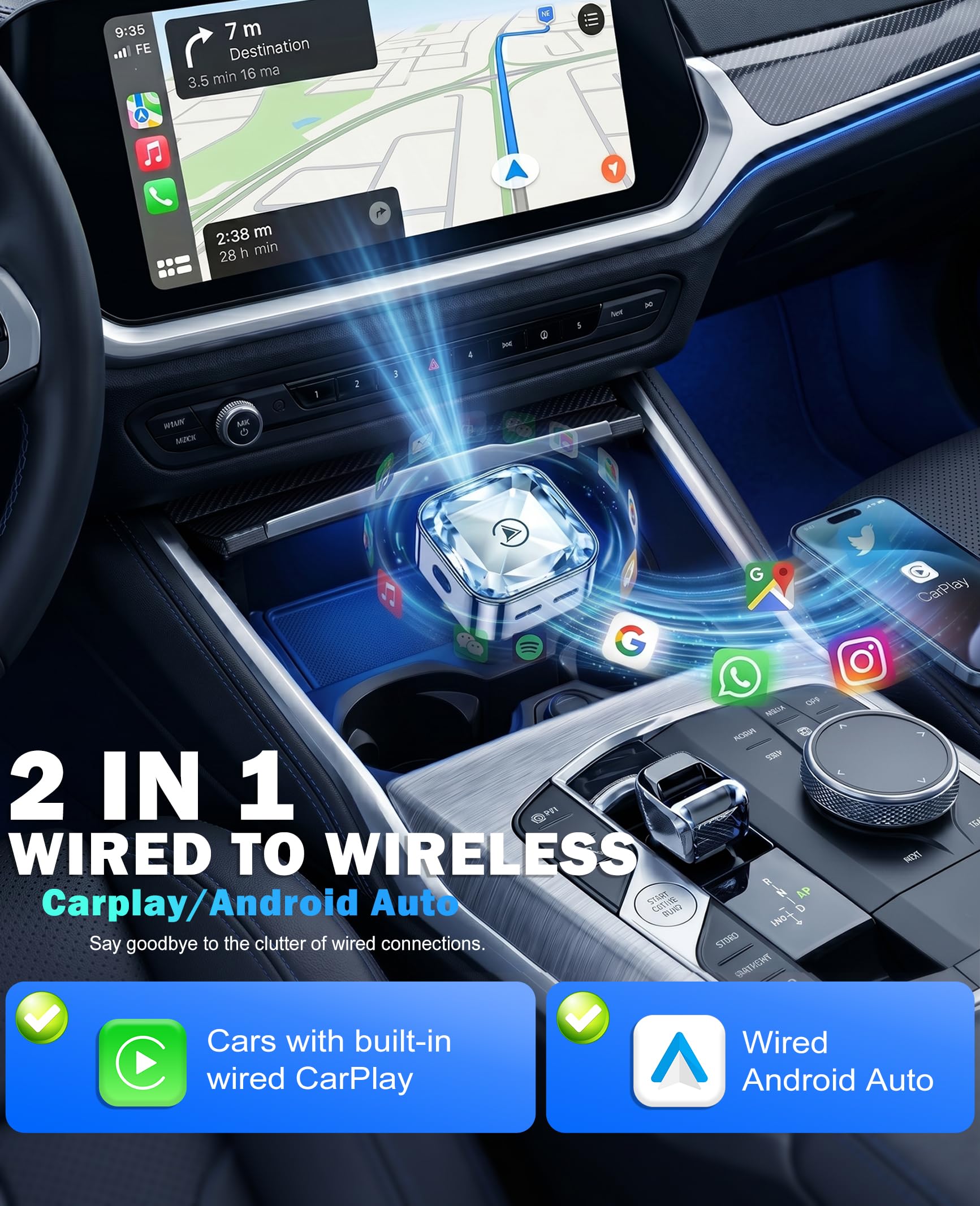 2026 Upgraded Wireless CarPlay Adapter for iPhone & Android Android Phone