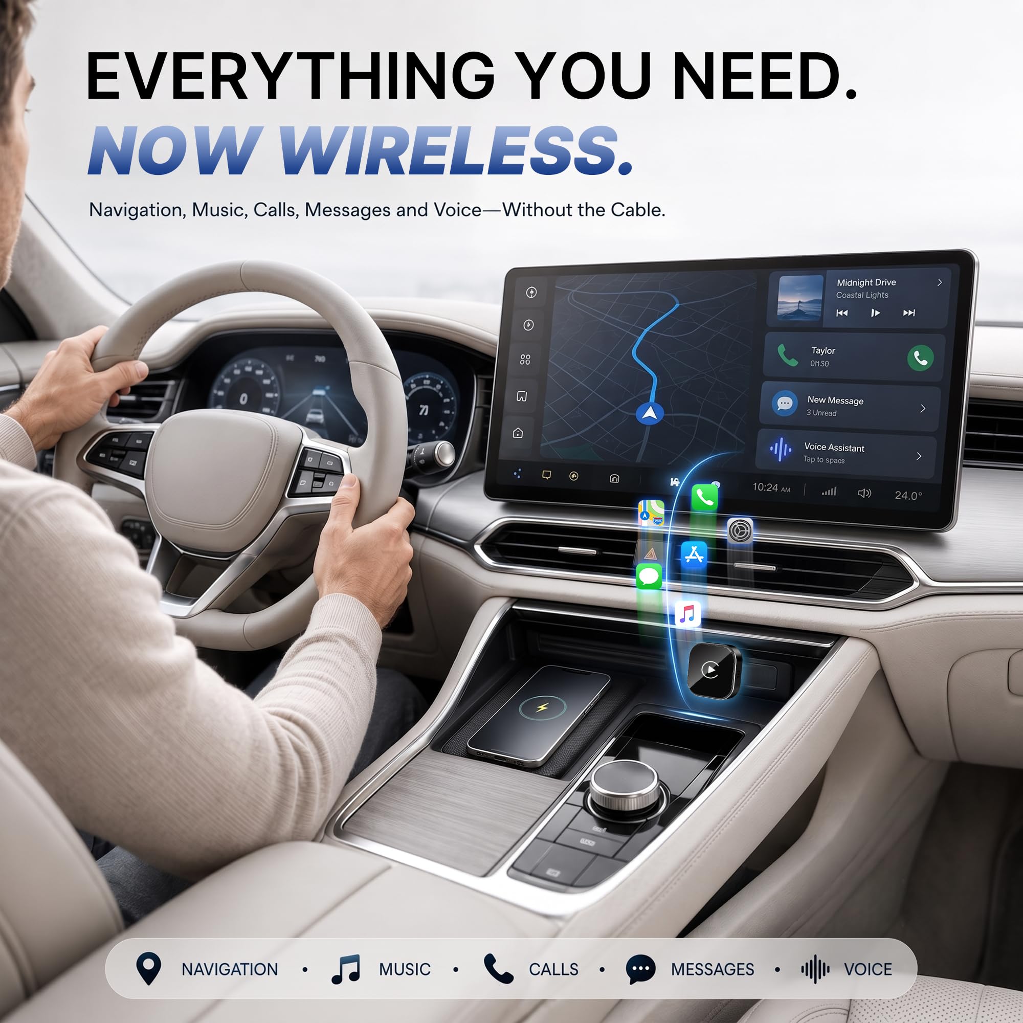 2-in1 Wireless CarPlay Adapter for Apple CarPlay & Android Auto