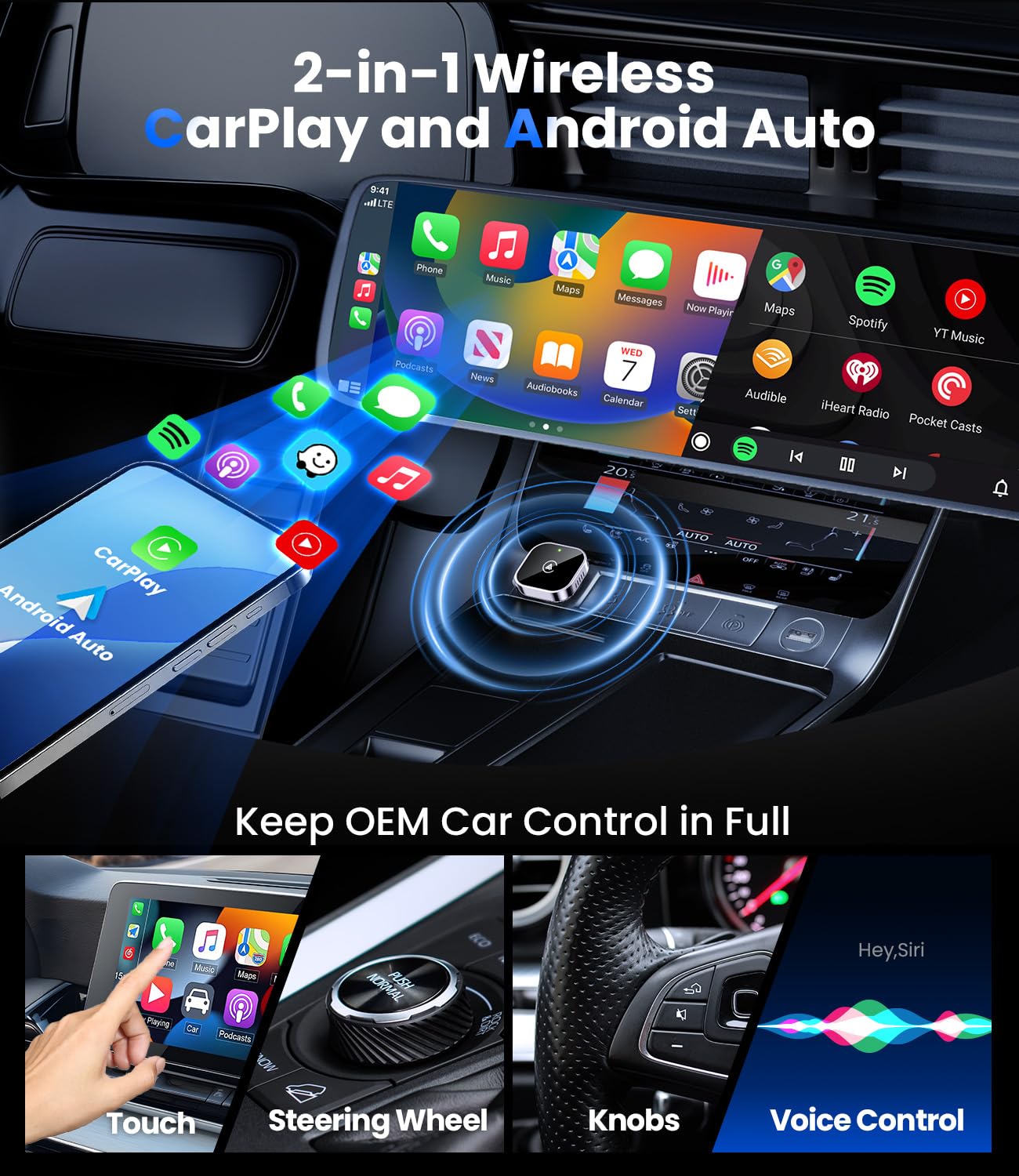 2 in 1 Wireless CarPlay and Android Auto Adapter