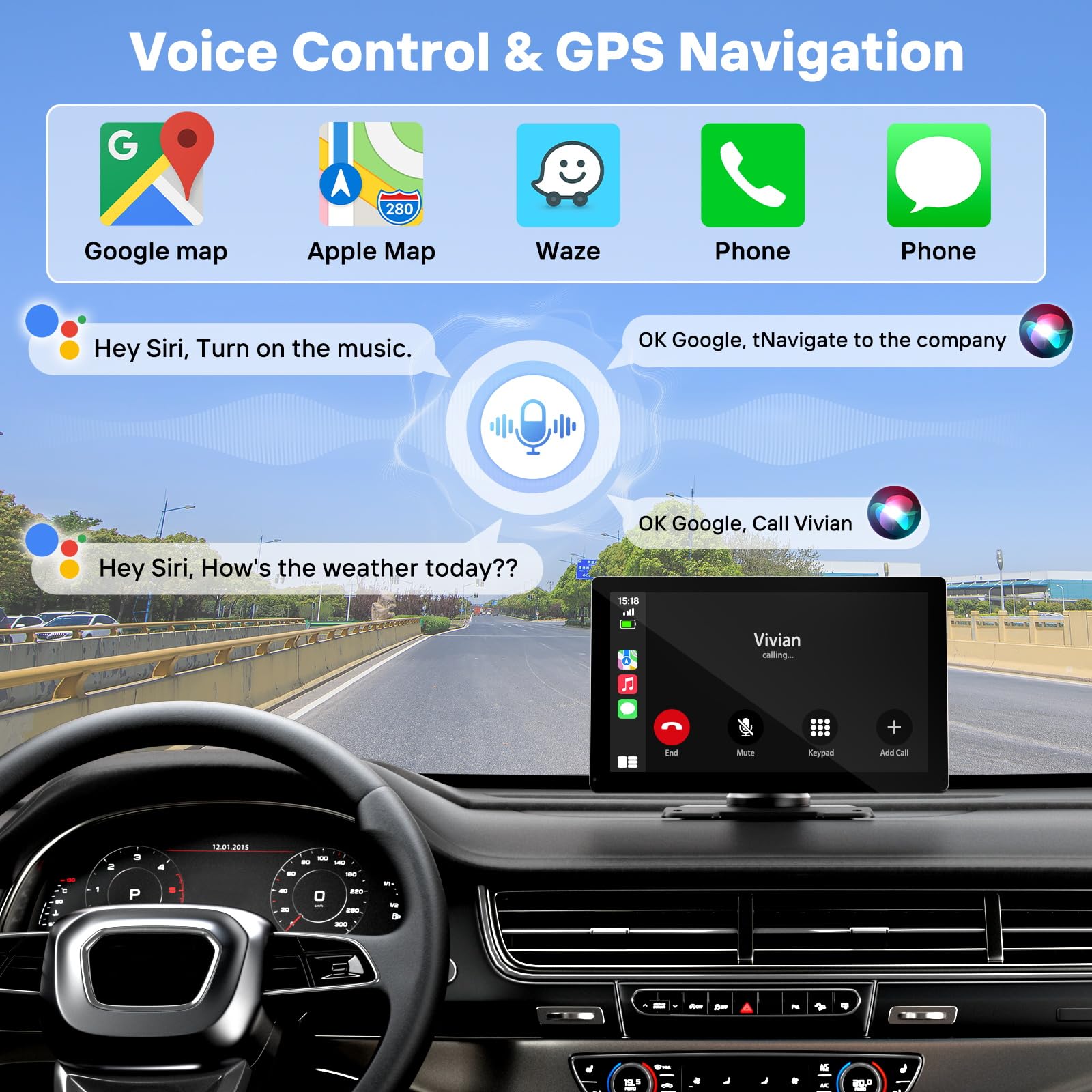 9" Wireless Apple Carplay Screen for Car with OTA Update, Backup Camera