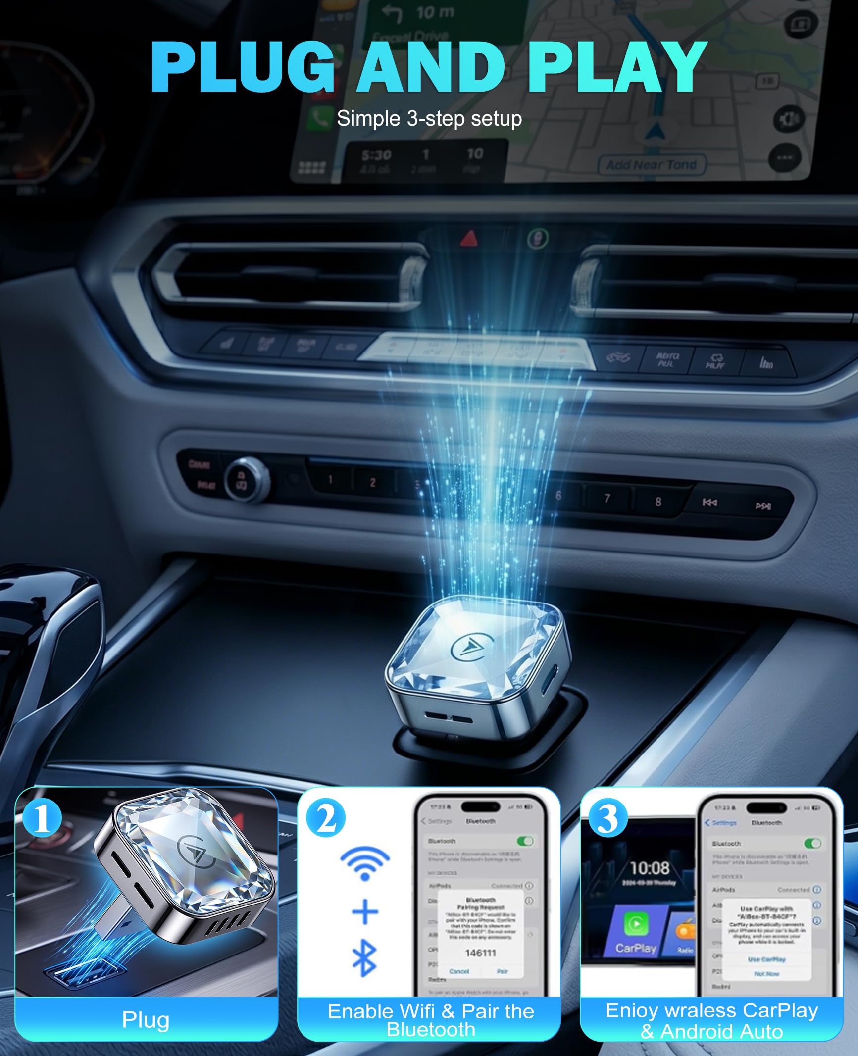 2026 Upgraded Wireless CarPlay Adapter for iPhone & Android Android Phone