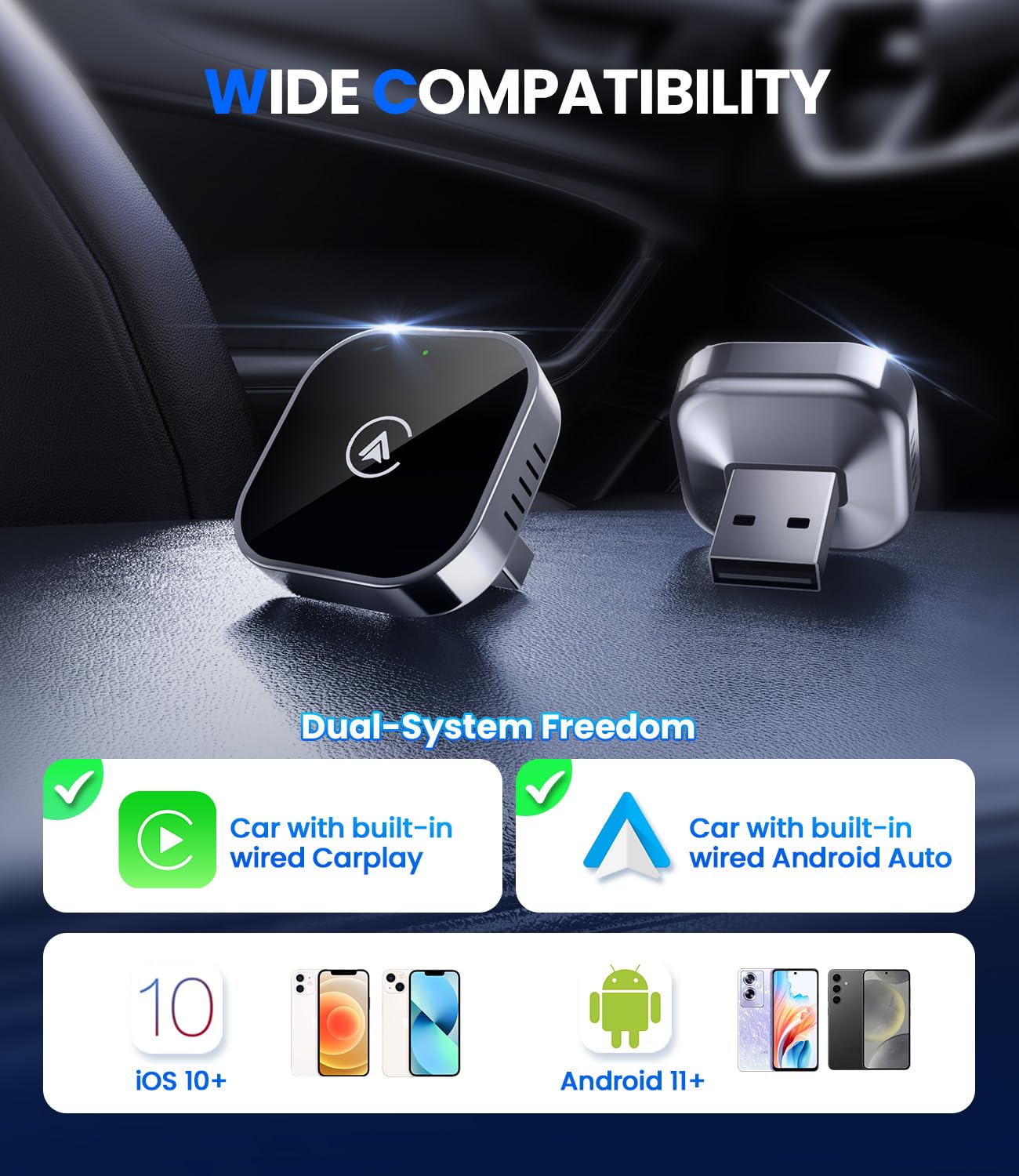 2 in 1 Wireless CarPlay and Android Auto Adapter