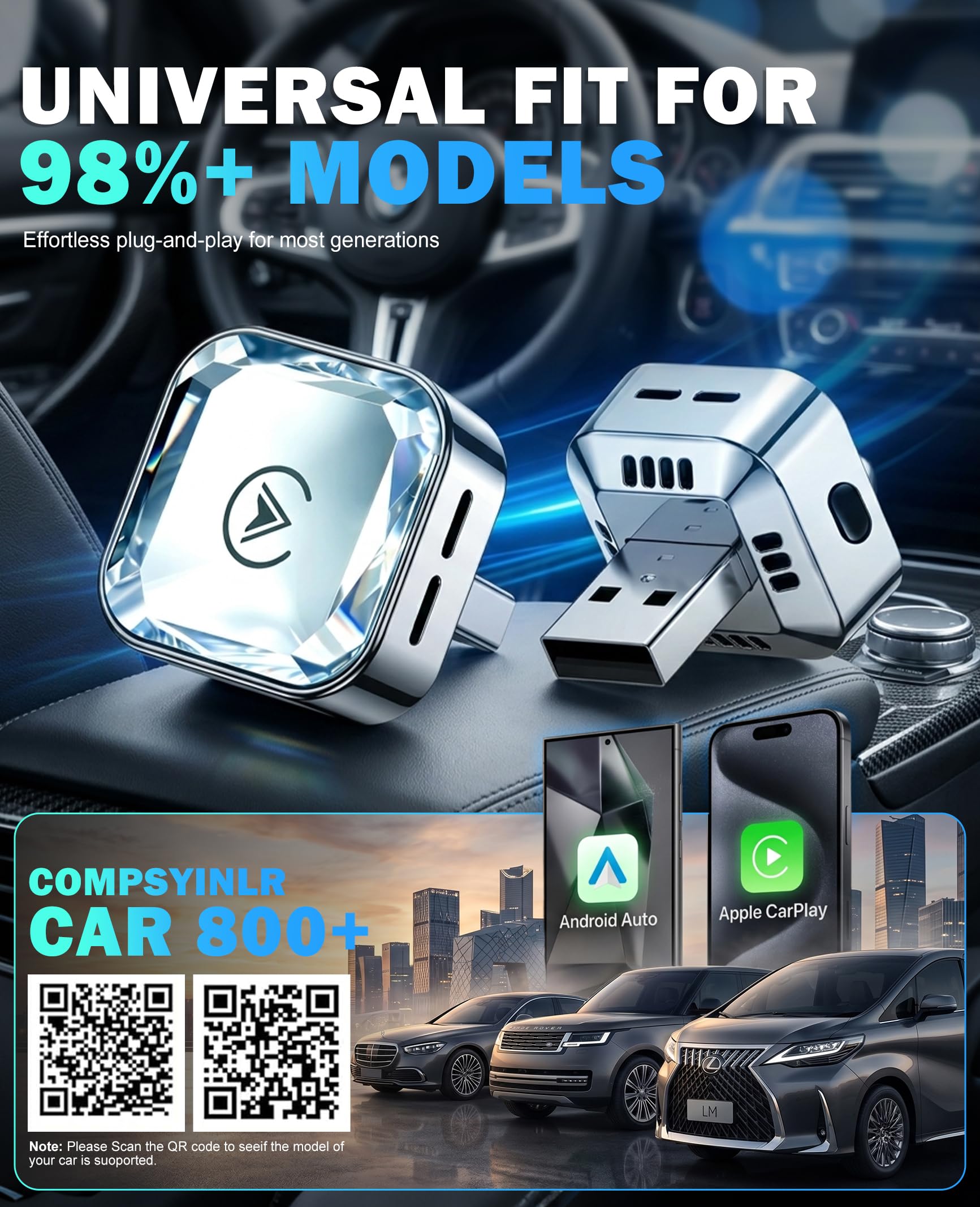 2026 Upgraded Wireless CarPlay Adapter for iPhone & Android Android Phone