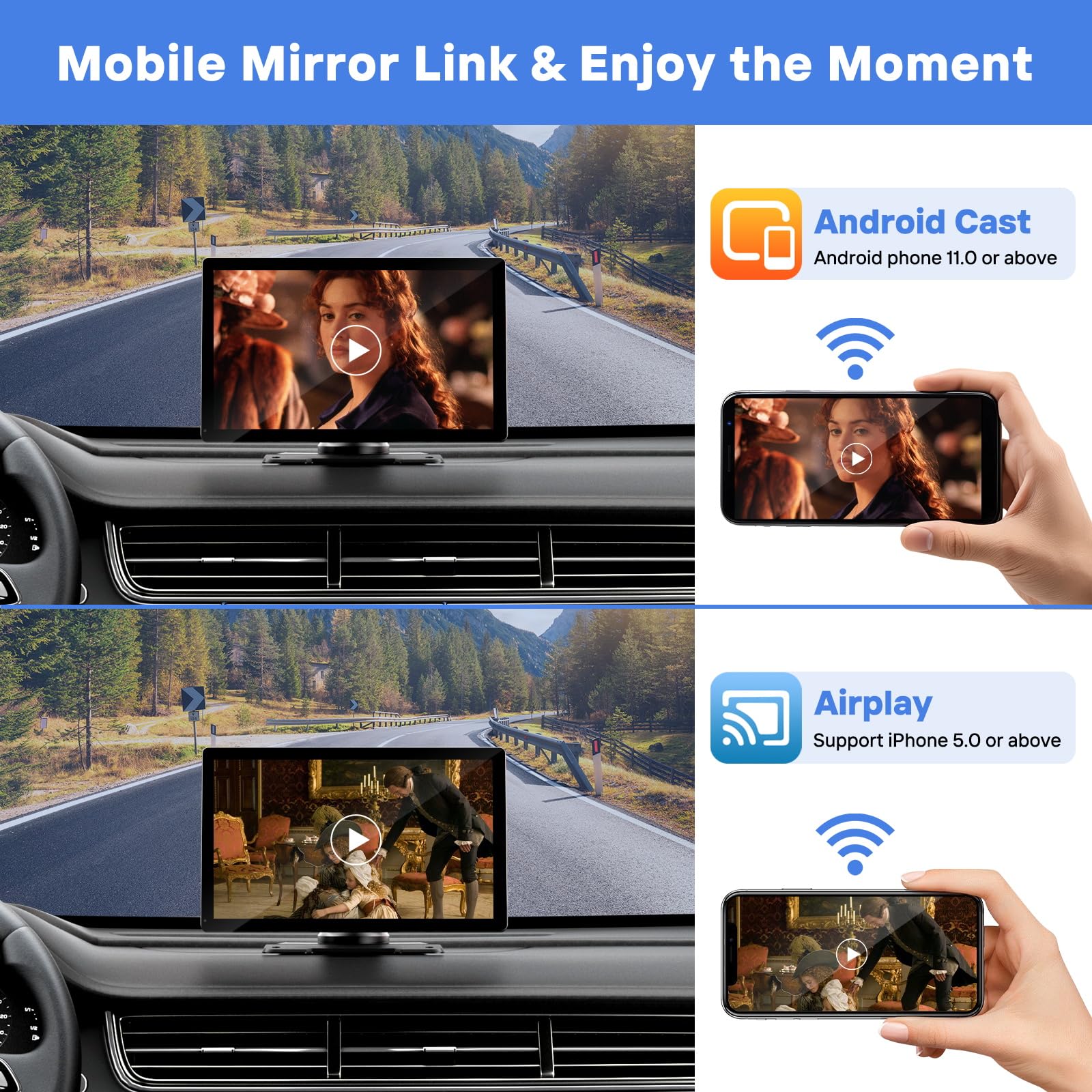 9" Wireless Apple Carplay Screen for Car with OTA Update, Backup Camera