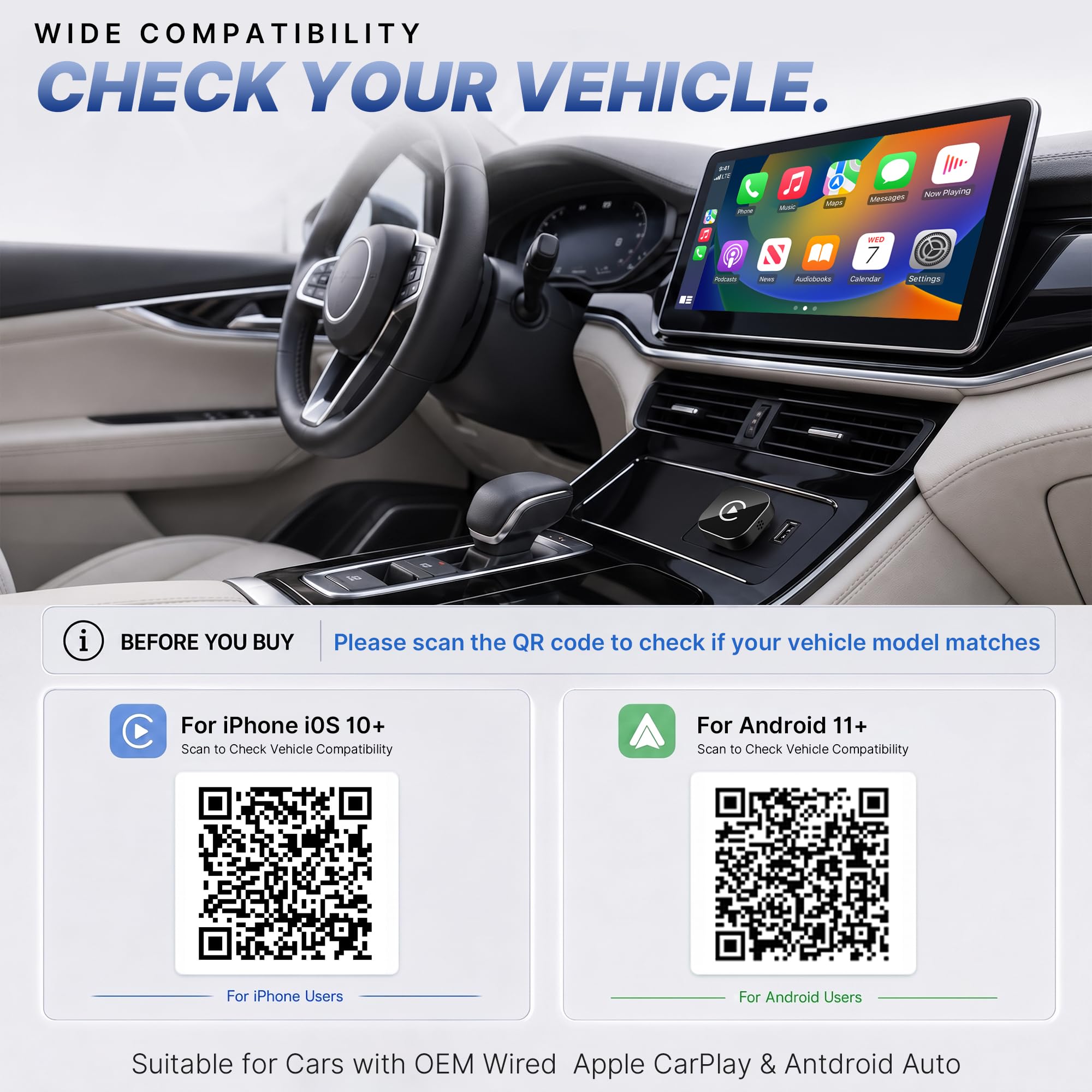 2-in1 Wireless CarPlay Adapter for Apple CarPlay & Android Auto