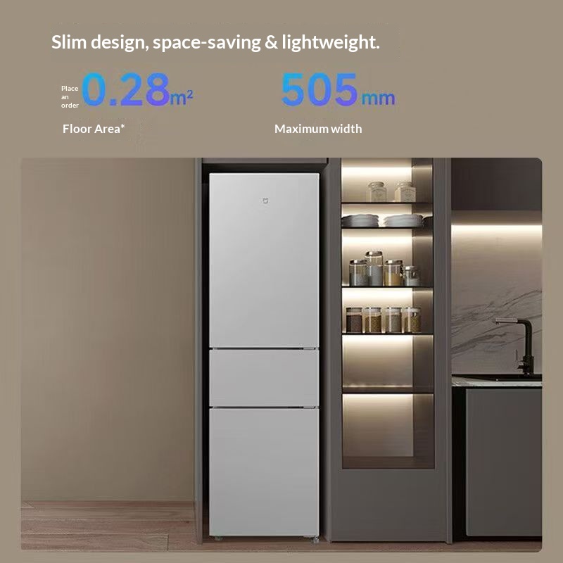 205L Three-Door Household Refrigerator, Slim Body, Three-Zone Storage, 5-Speed Temperature Control, Low Noise & Energy Saving Fridge