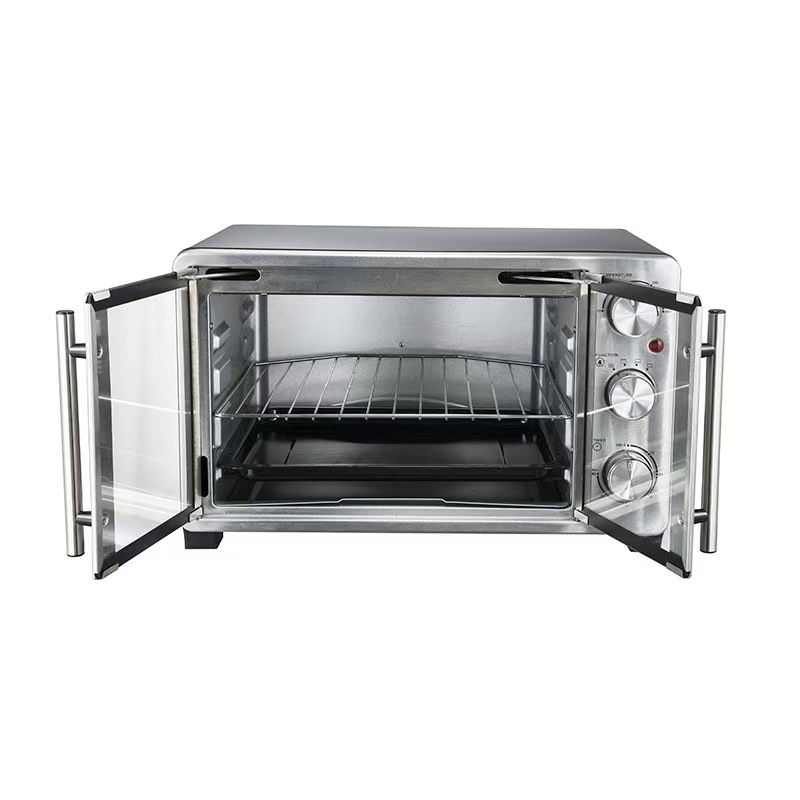 Stainless Steel French Double Door Toaster Oven, Multi-Function Countertop Electric Oven with Knob Control, Baking Tray & Wire Rack