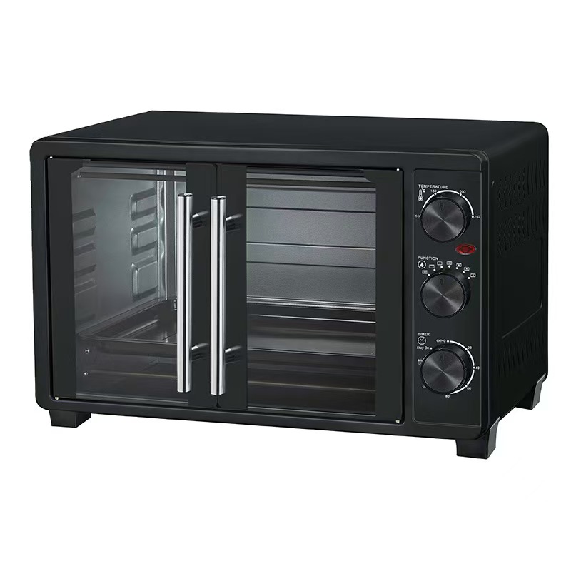 Stainless Steel French Double Door Toaster Oven, Multi-Function Countertop Electric Oven with Knob Control, Baking Tray & Wire Rack