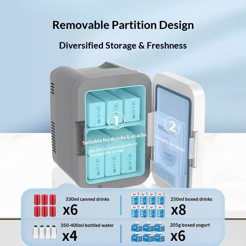 Portable Mini Refrigerator, Aluminum Inner Liner & Removable Divider, Low Noise Desktop Cooler for Breast Milk, Skincare & Drinks