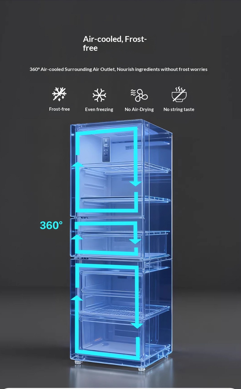 218L Three Door Inverter Refrigerator, Air Cooled Frost Free Fridge, Smart WIFI Control Multi-Zone Fridge Freezer for Home