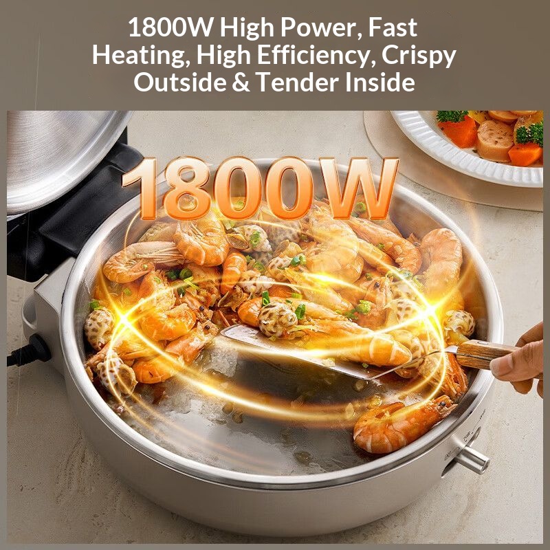 Coating-Free Stainless Steel Electric Skillet, 2.6mm Thick Plate, High Power Multi-function Grill & Pancake Machine