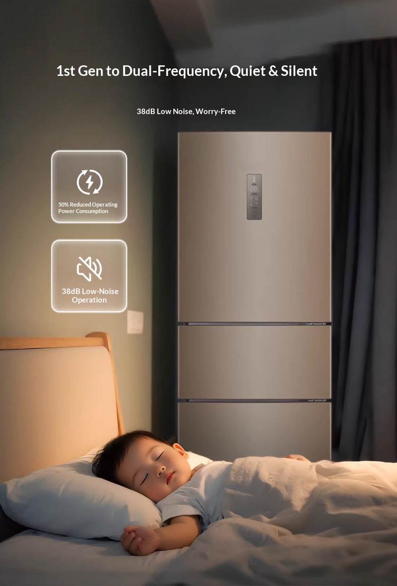 218L Three Door Inverter Refrigerator, Air Cooled Frost Free Fridge, Smart WIFI Control Multi-Zone Fridge Freezer for Home