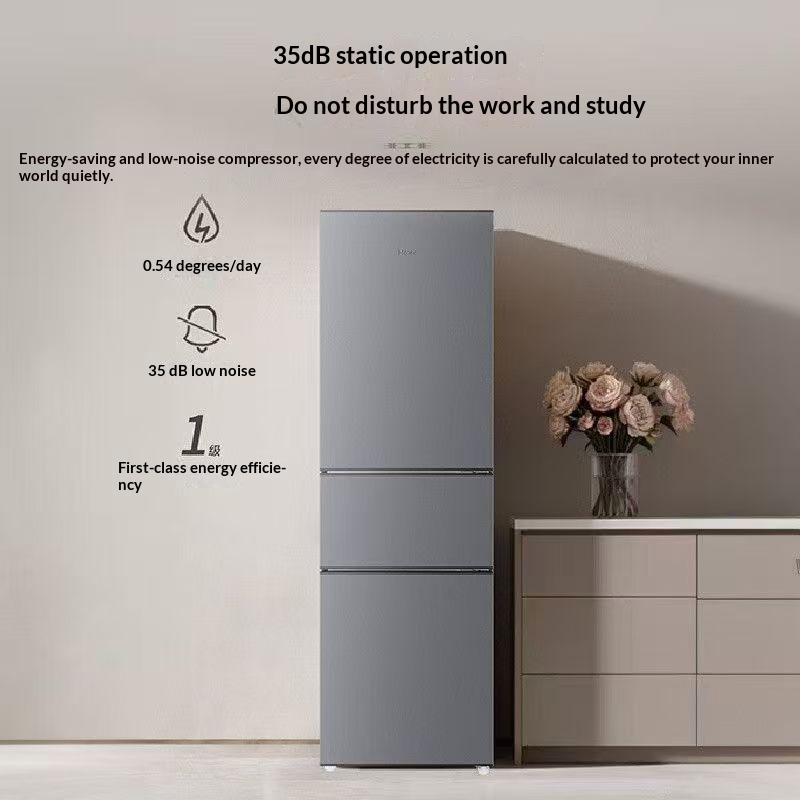 220L Three-Door Refrigerator, 1st Class Energy Efficiency, Low Noise 35dB, 3 Temperature Zones Compact Fridge for Home Apartment