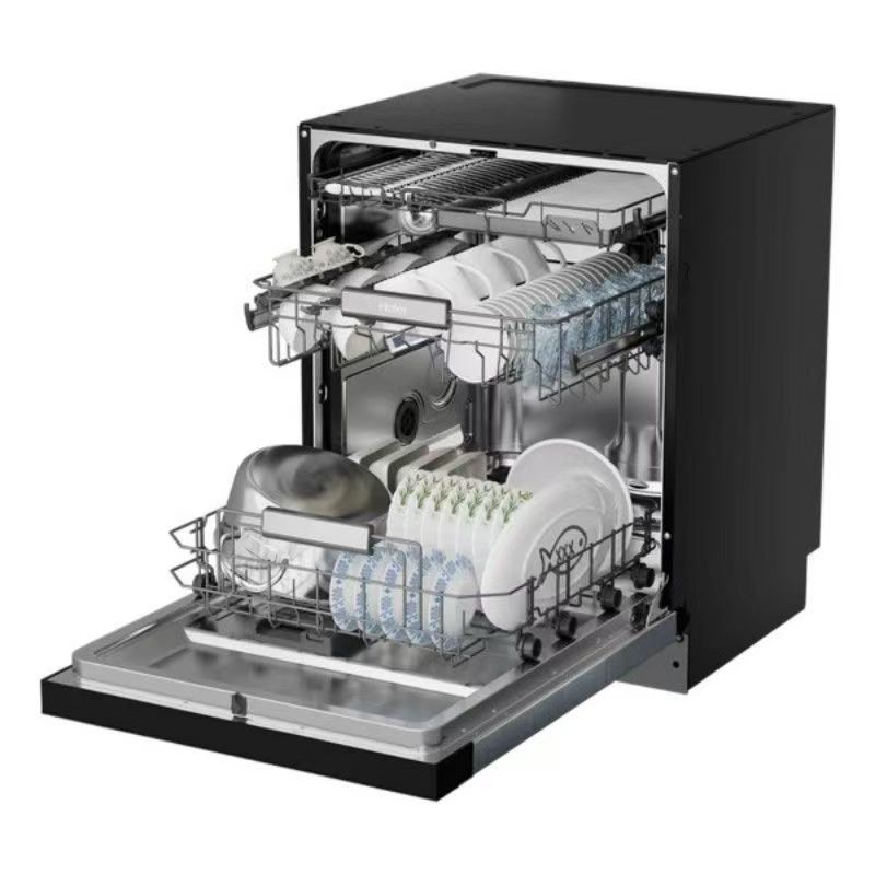 Built-in Dishwasher 17 Place Settings, True 3-Tier Adjustable Rack, 3 Modes Smart Zone Washing, 3-Layer 6-Wing Hurricane Spray Arm, 80℃ High Temp Steam Wash, Auto Door Quick Dry, Fully Integrated Dishwasher for Kitchen