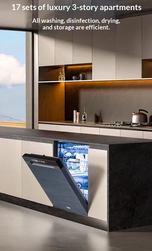  Built-in Dishwasher 17 Place Settings, True 3-Tier Adjustable Rack, 3 Modes Smart Zone Washing, 3-Layer 6-Wing Hurricane Spray Arm, 80℃ High Temp Steam Wash, Auto Door Quick Dry, Fully Integrated Dishwasher for Kitchen
