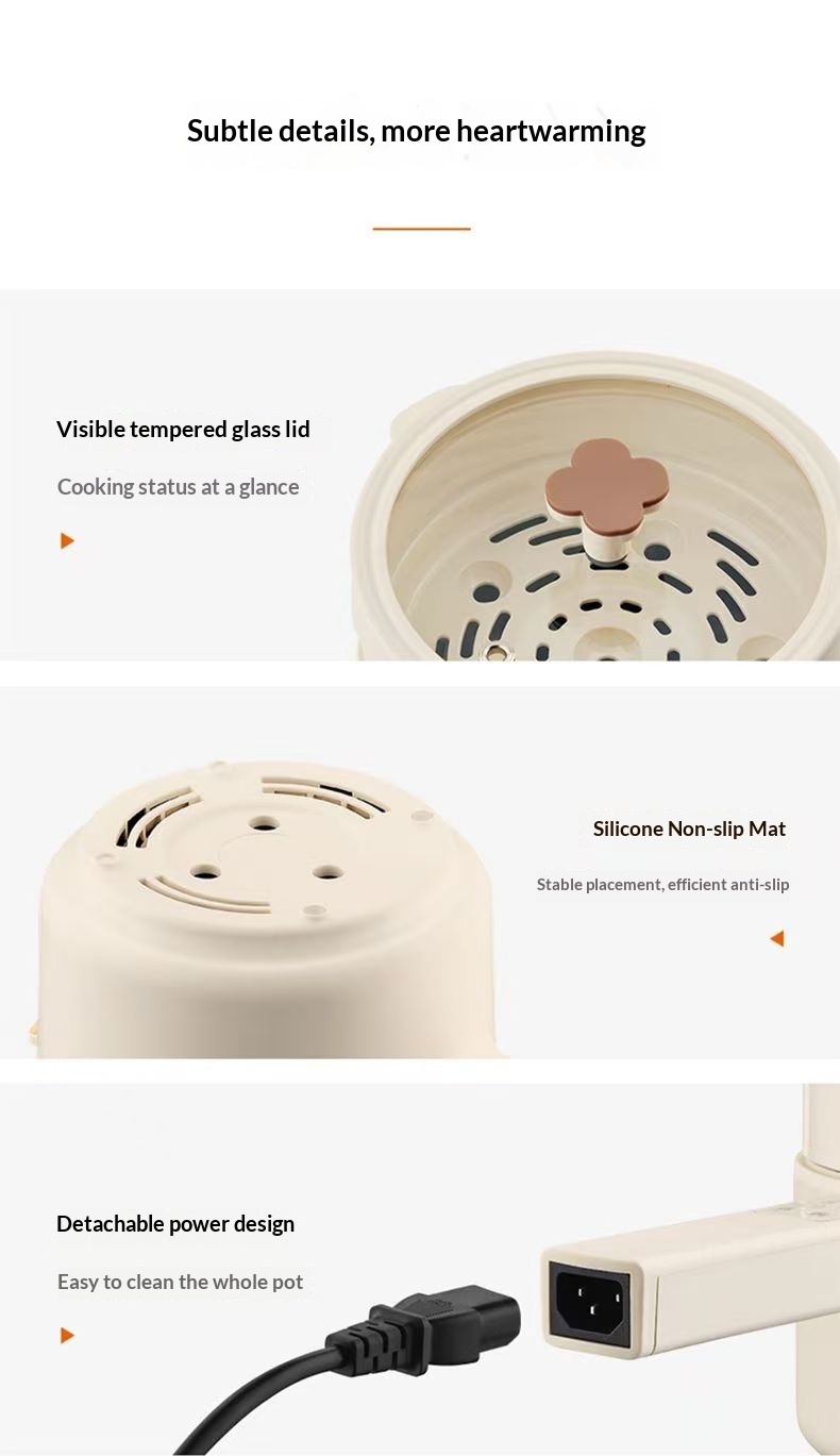 2L Multi-functional Electric Cooker, 6-speed Touch Control Non-Stick Hot Pot, Detachable Power Cord, Portable Cooking Pot for Dorm & Home